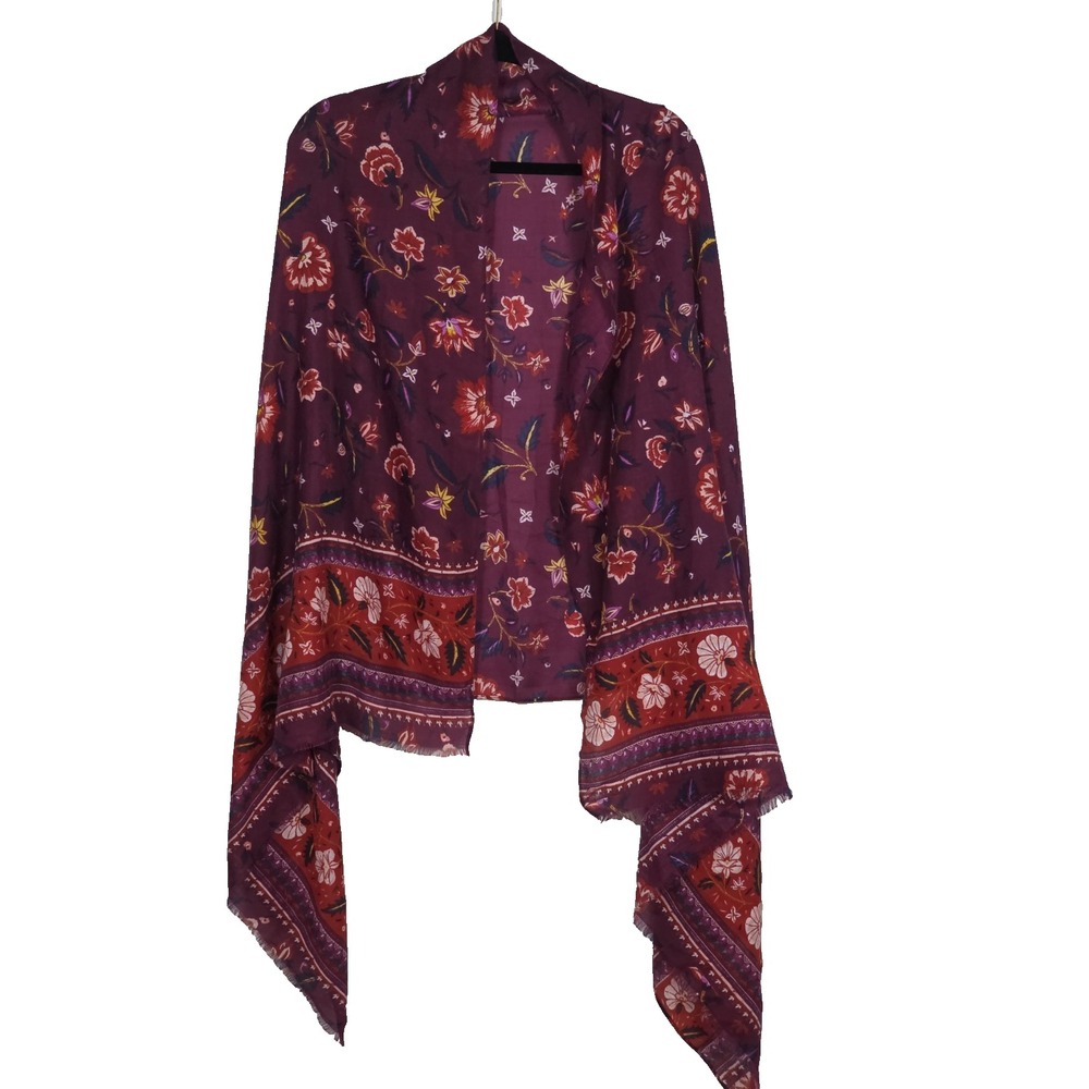 Old Navy Womens Red Floral Scarf Fringe Wrap 71x32 Polyester Knit Lightweight